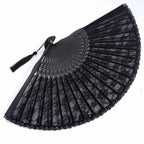 Choyaxo Lace Handheld Chinese Folding Fan Bamboo Silk Folding Fan For Women Wedding Decoration Dancing Party,Pink