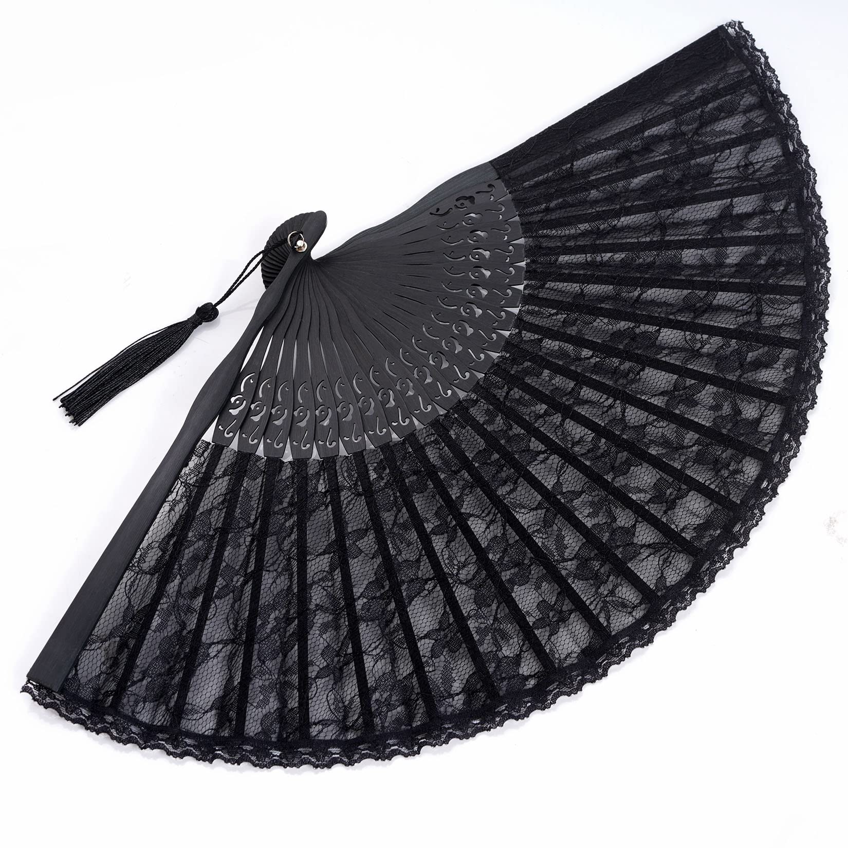 Choyaxo Lace Handheld Chinese Folding Fan Bamboo Silk Folding Fan For Women Wedding Decoration Dancing Party,Pink