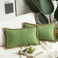 Phantoscope Pack Of 2 Farmhouse Decorative Throw Decorative Pillow Cover Burlap Linen Pillow Covers Trimmed Tailored Edges Green, Plain, 12 X 20 Inches, 30 X 50 Cm