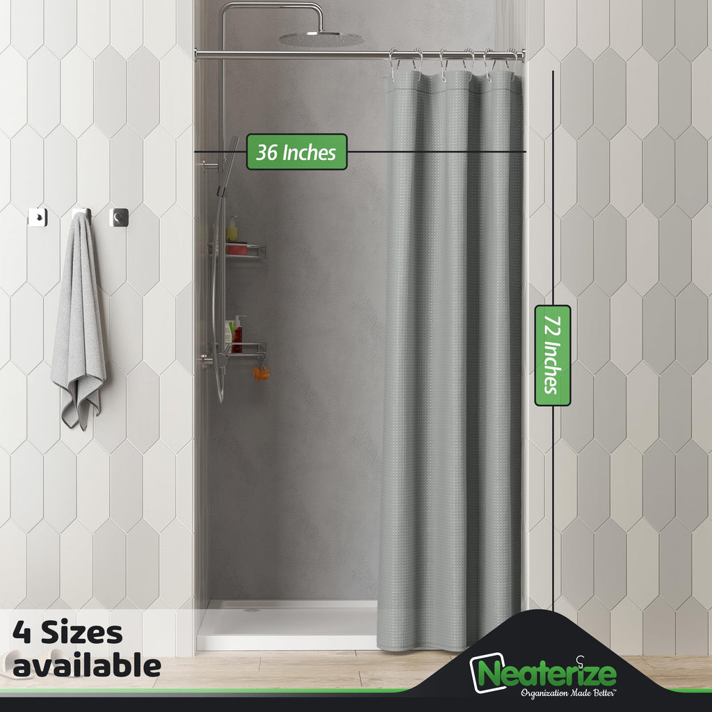 Neaterize Stall Shower Curtain Grey - Hotel Style Grey Shower Curtains For Bathroom With Waffle Design, 36X72 Inches - Fabric Sh