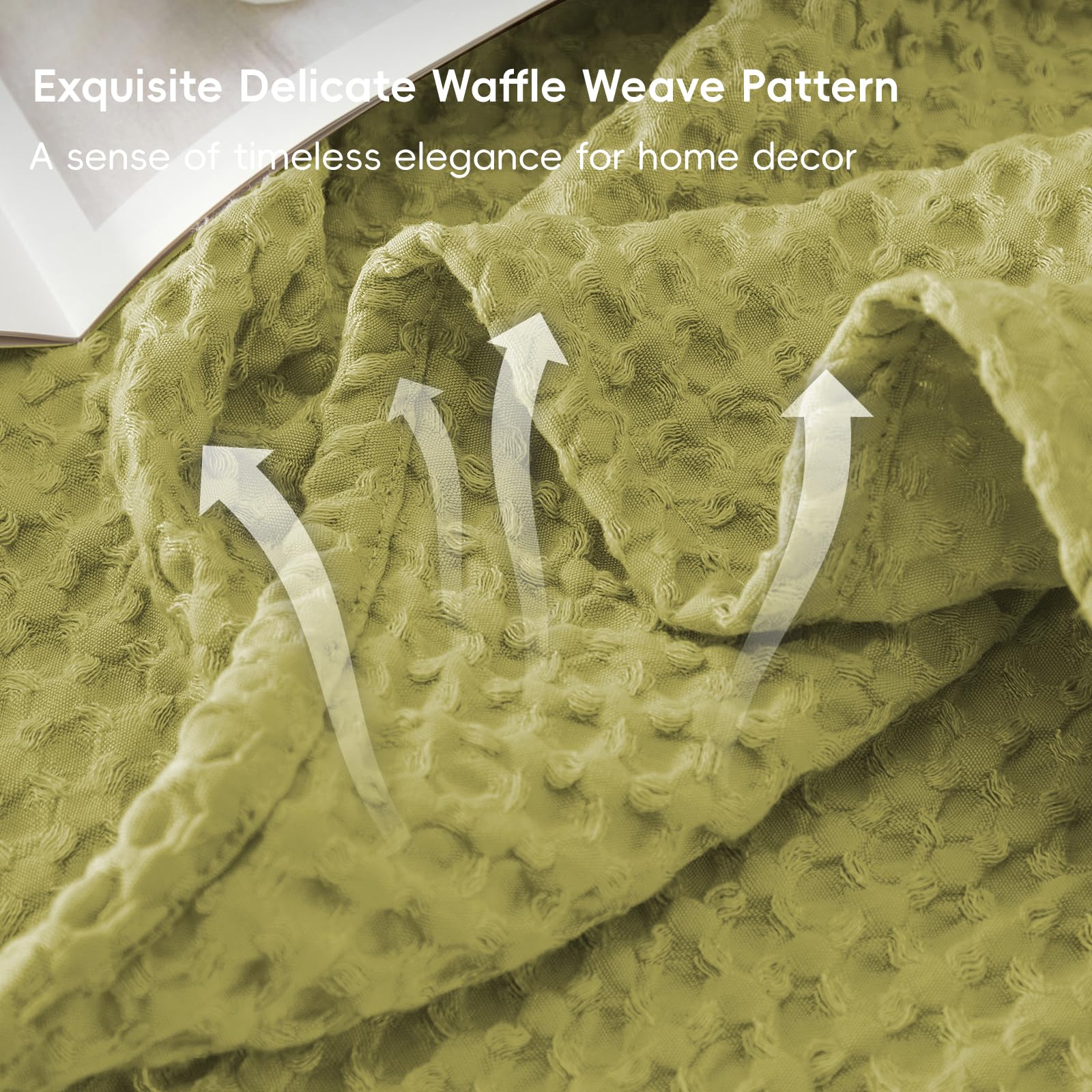 Phf Ultra Soft Waffle Weave Blanket King Size 104'X 90'- Washed Lightweight Breathable Cozy Woven Blanket For Bed - Aesthetic Decor For Couch Bedding Sofa Home Car - Olive Green