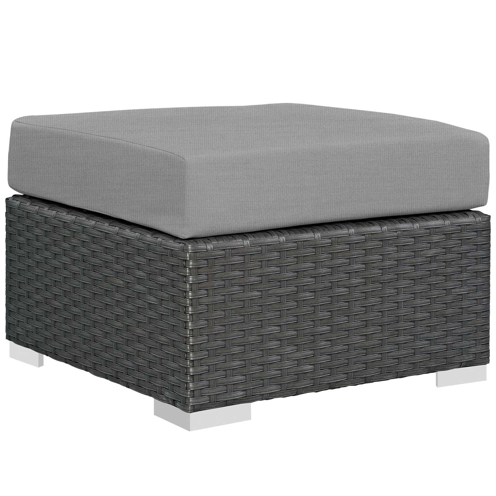 Modway EEI-1855-CHC-GRY Sojourn Wicker Rattan Outdoor Patio Sunbrella Fabric Ottoman in Canvas Gray
