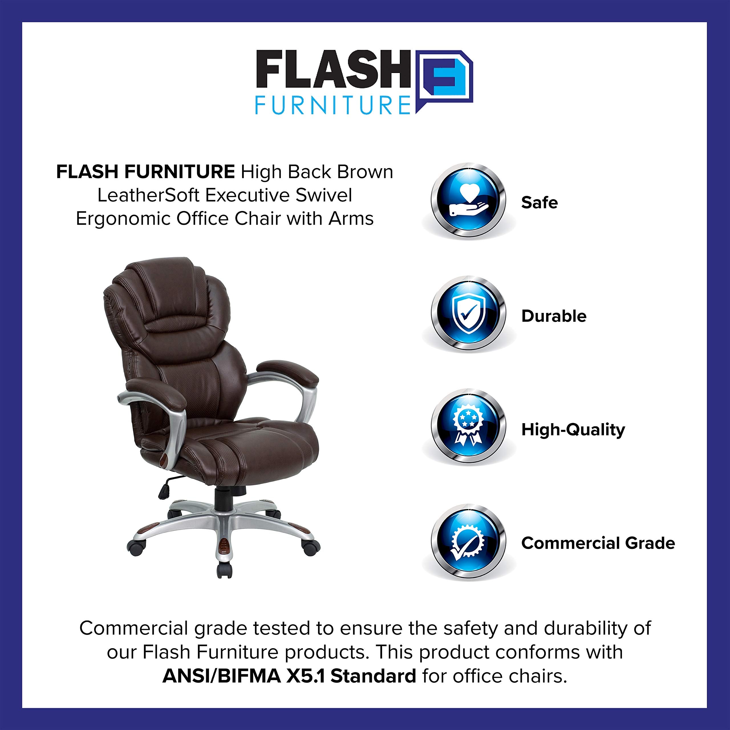 Flash Furniture Stella High Back Brown LeatherSoft Executive Swivel Ergonomic Office Chair with Arms