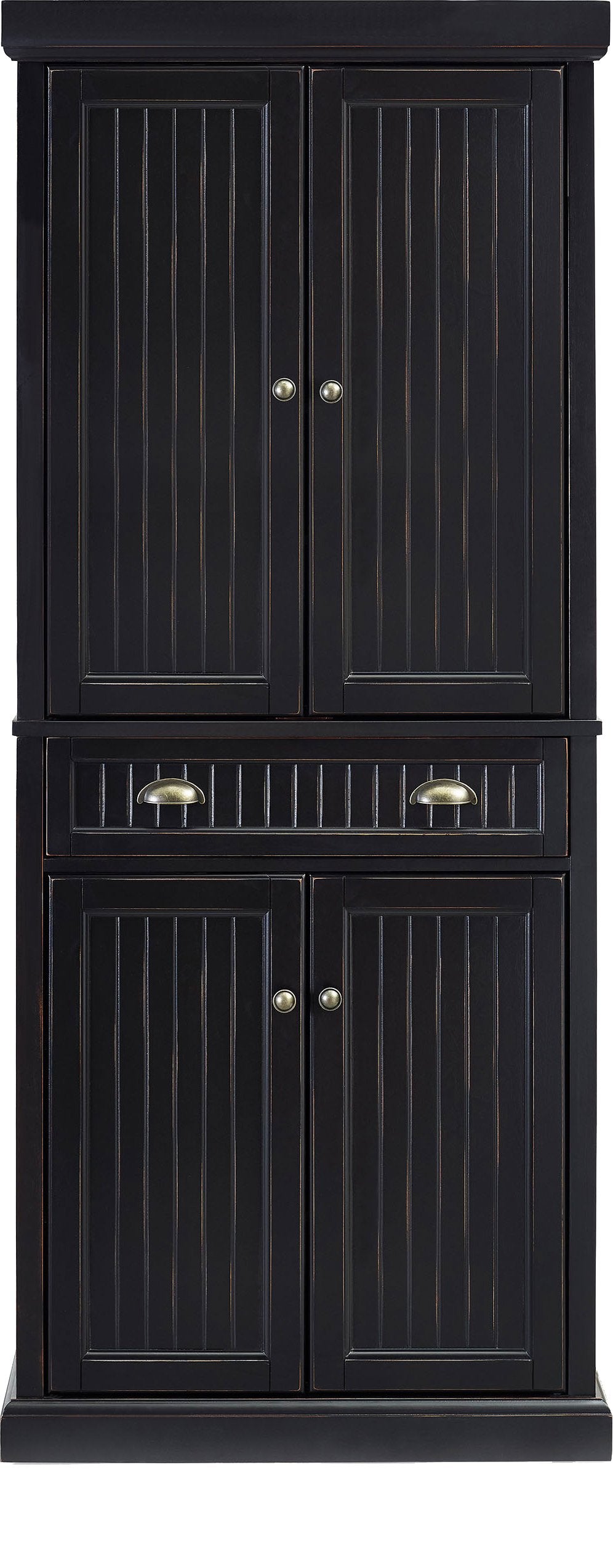 Crosley Furniture Seaside Coastal Pantry Storage Cabinet With Shelves, Kitchen, Dining, Or Laundry Room, Distressed Black