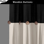 Awellife Linen Button Farmhouse Beige Shower Curtain,Linen And Cotton Woven Fabric,Pleated Brown Stripe,Country Style (Black & Cream, 78' L X 72' W)