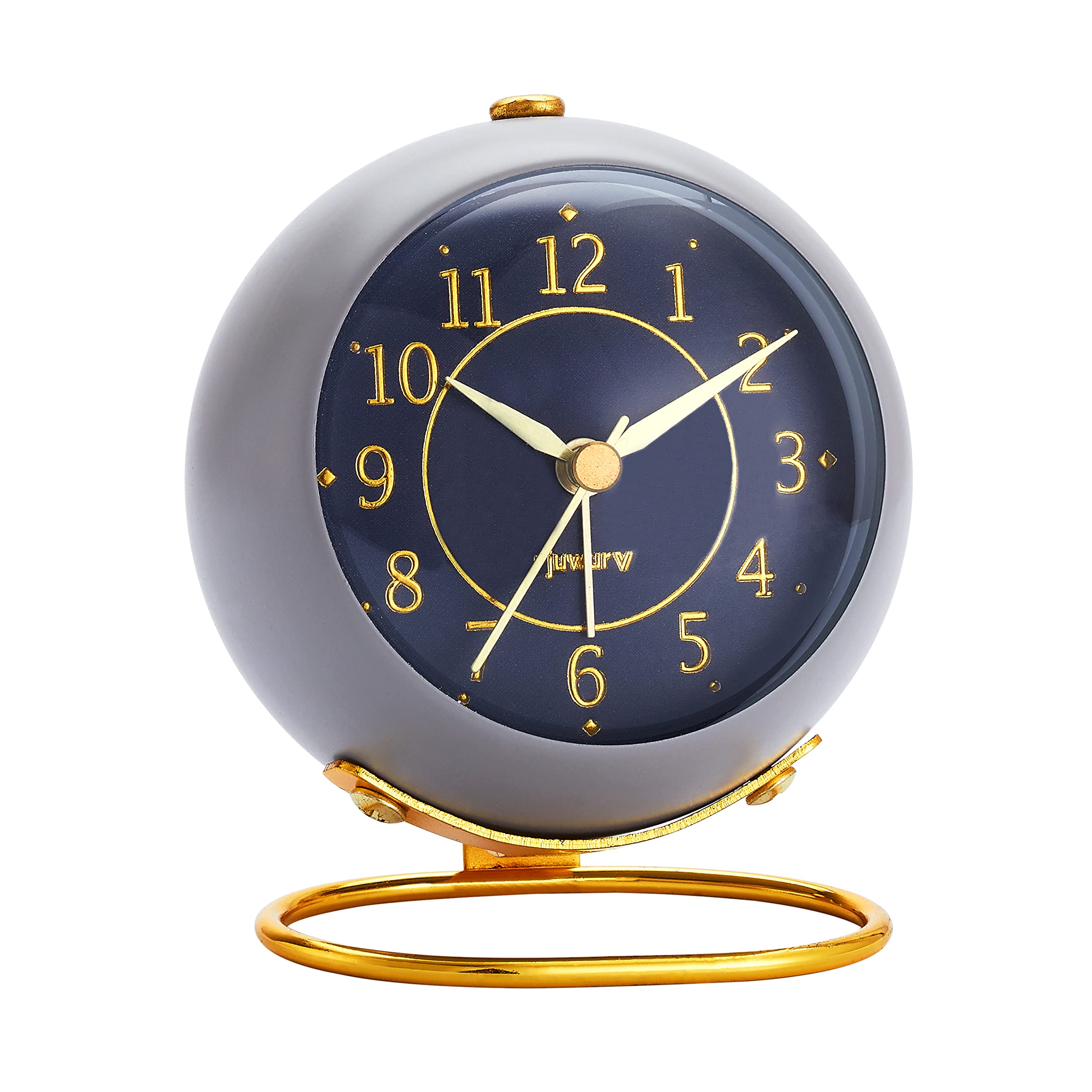 rjuwurv Metal Desk Alarm Clock, Retro Bedroom Table Vintage Analog Alarm Clock, Silent Non-Ticking Gold Alarm Clock, Bedside D  