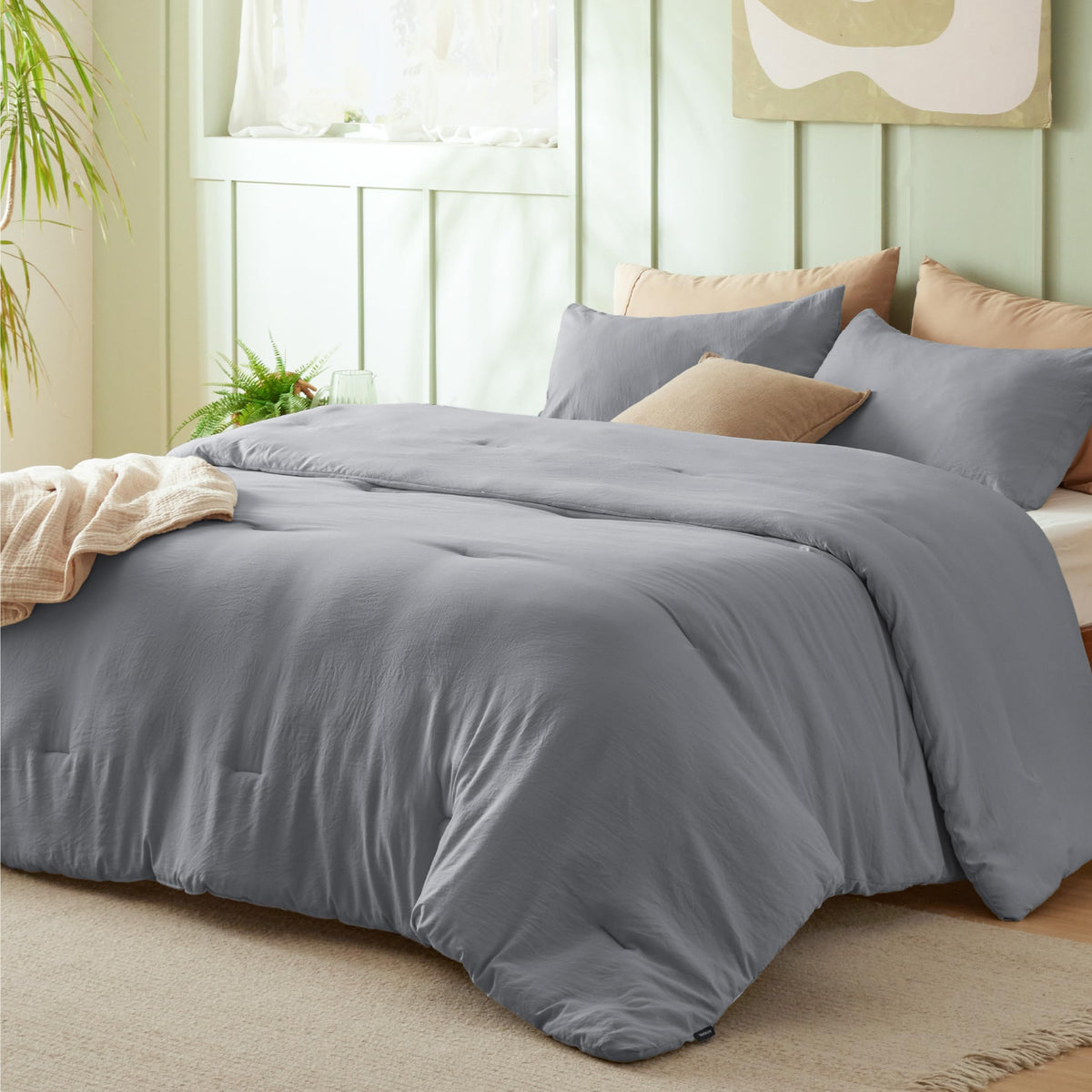Bedsure Full Size Comforter Sets, Grey Soft Prewashed Bed Comforter For All Seasons, 3 Pieces Warm Bedding Sets, 1 Lightweight C