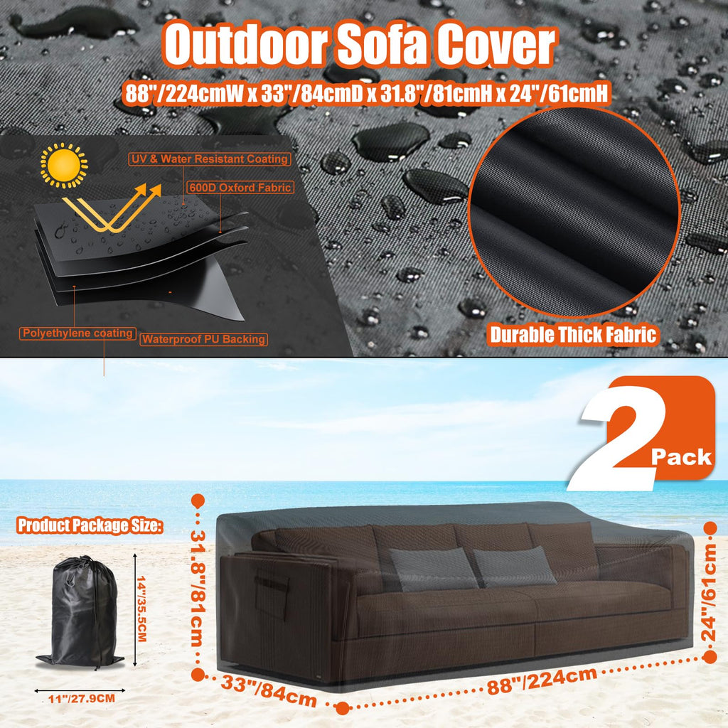 Likorlove 100% Waterproof Outdoor Sofa Cover, 88'' Wx 33'' Dx 31.8'' H Patio Furniture Covers Waterproof, Windproof 2-Seater Sof