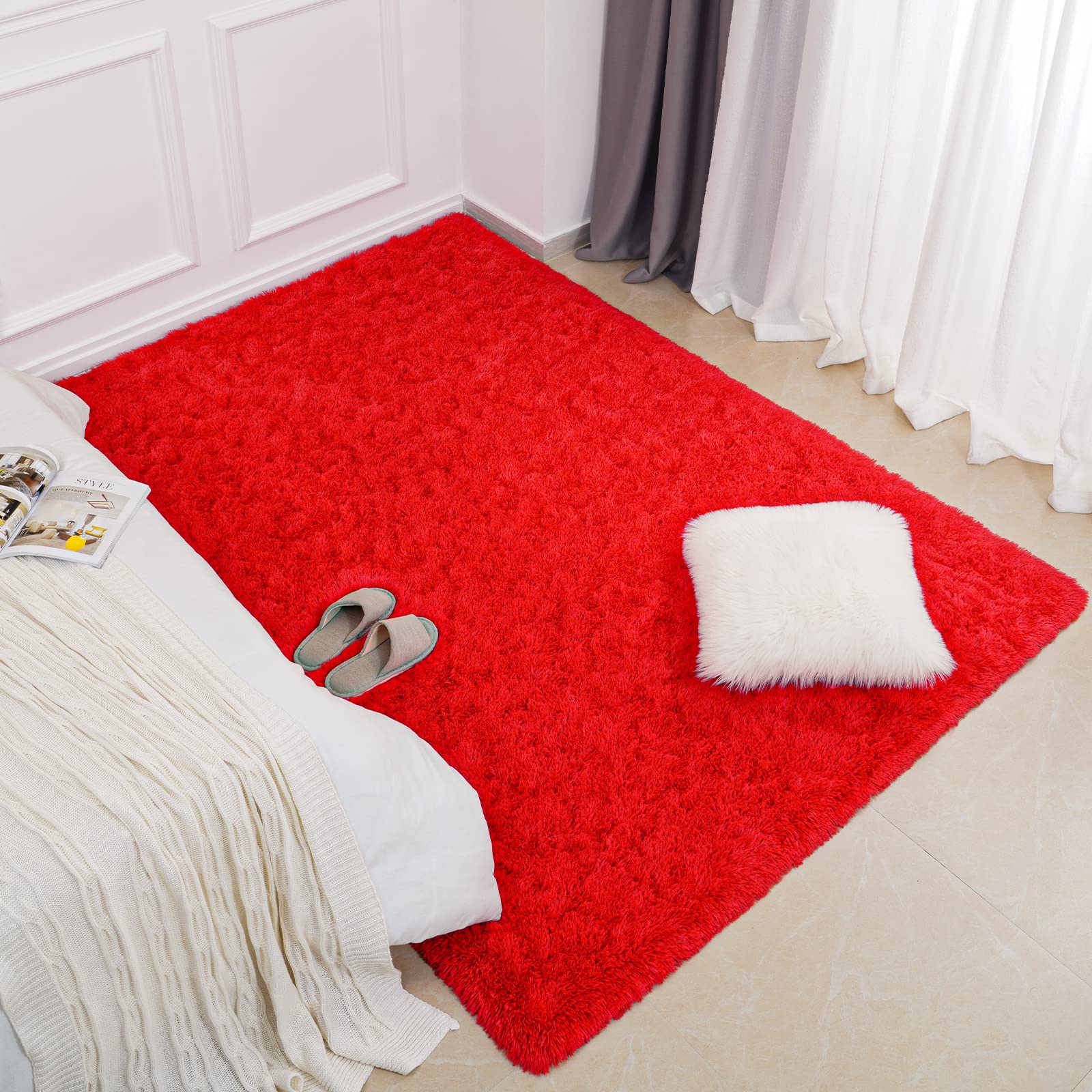 Arogan Fluffy Rugs For Bedroom Living Room, Shag Area Rugs For Nursery Kids Girls Room, Plush Fur Rug For Playroom Dorm 6X9 Feet