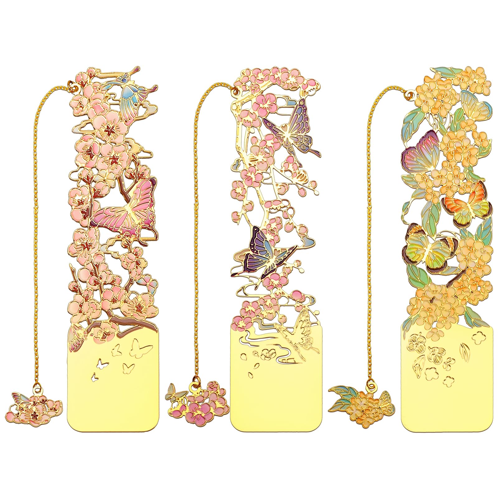 Sgbvzbd 3 Pcs Metal Bookmarks, Bookmarks For Women, Beautiful Flower Bookmark, Osmanthus Fragrans, Plum Blossom, Apricot Blossom