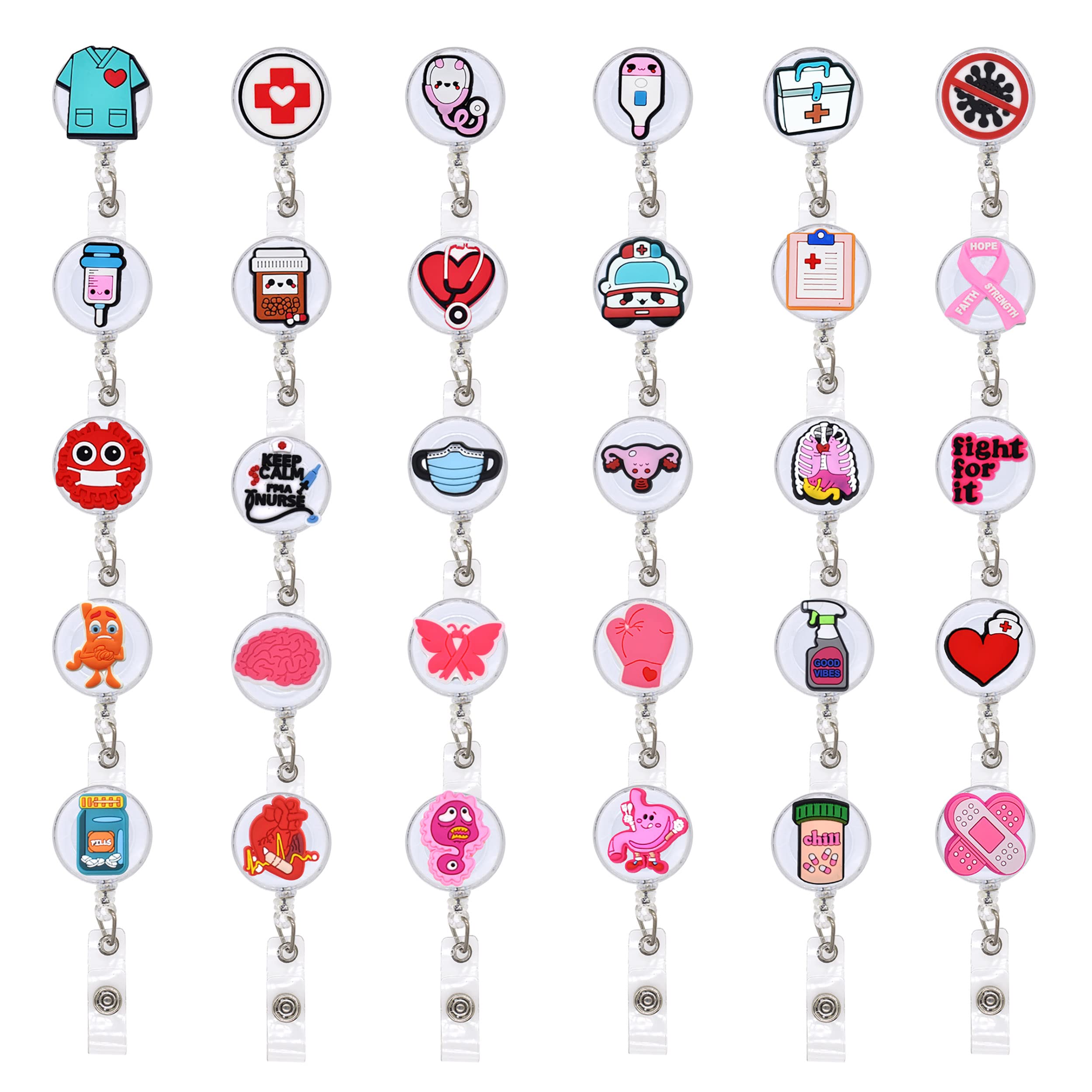 Yealque 30 Pack Nurse Badge Holder Retractable Nursing Id Reels Clips Cute For Doctor Medical Health Hospital Office Worker Gift