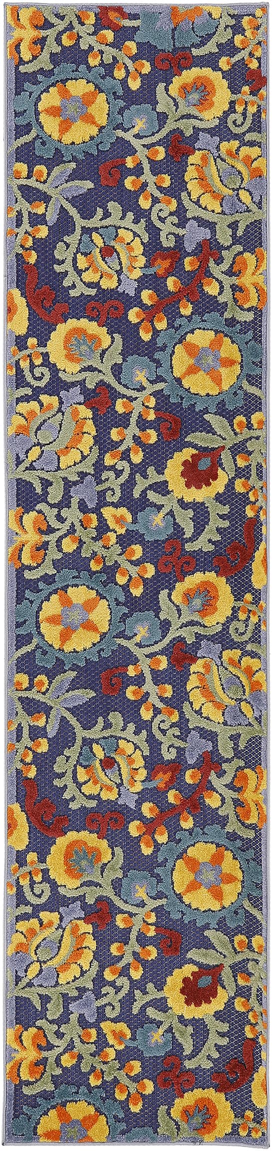 Nourison Aloha Indoor/Outdoor Navy Multicolor 2' X 6' Area Rug, Easy Cleaning, Non Shedding, Bed Room, Living Room, Dining Room, Backyard, Deck, Patio (2X6)