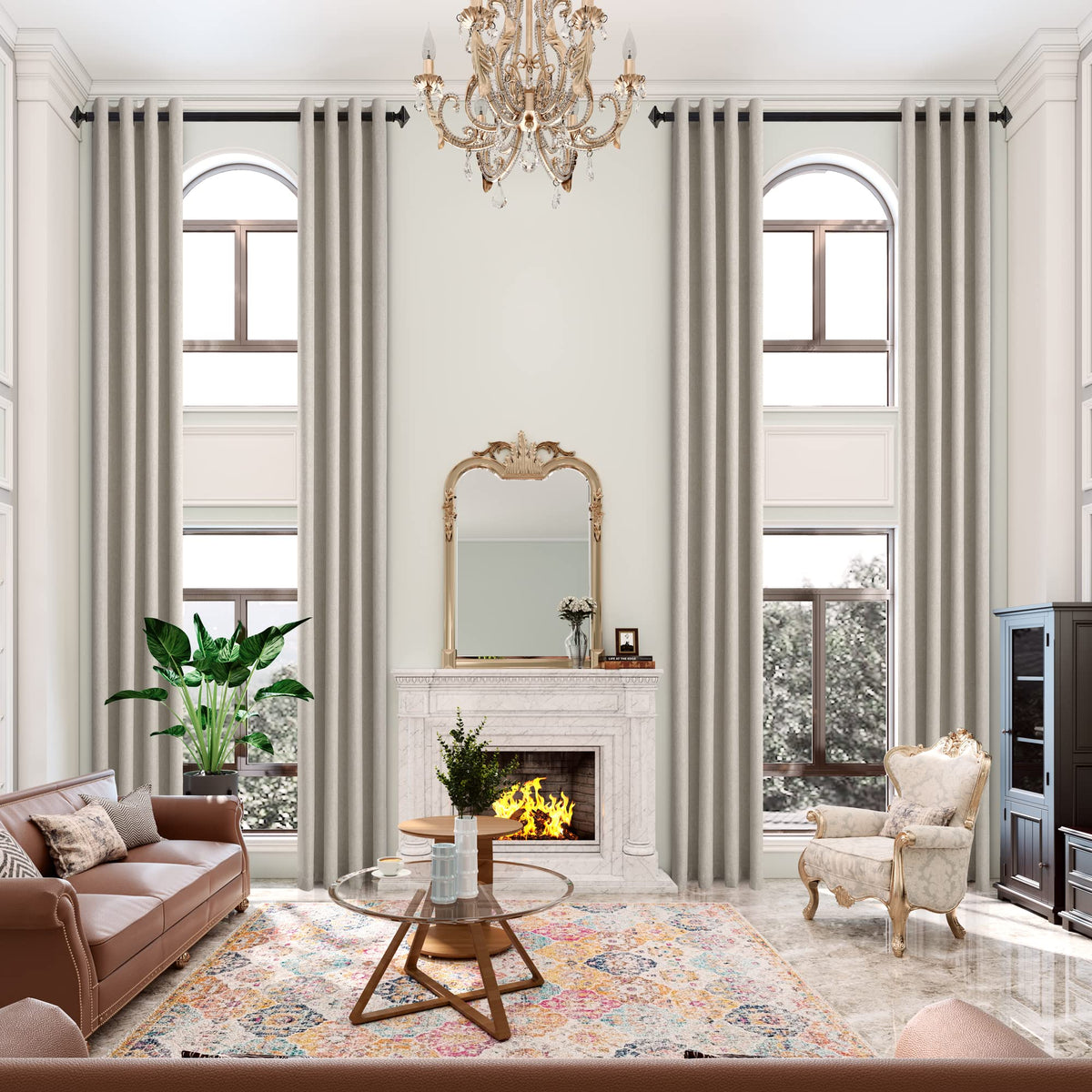 100 % Blackout Faux Linen Extra Long Curtains 2 Story Window Drapes Grommet top Solid Thermal Insulated Window Treatment Blackou