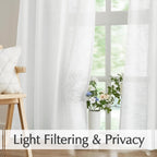 Fmfunctex Linen Semi Sheer Curtains 45 Inch Length For Bedroom Living Room, White Curtain Panels Sheer Linen Textured Window Dra