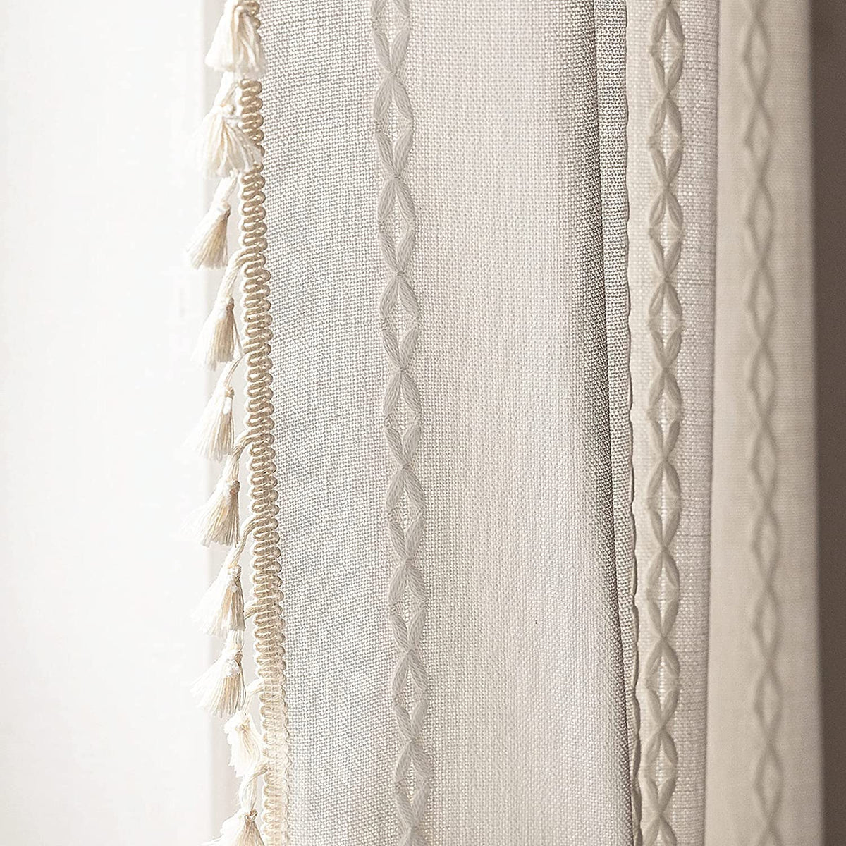 Deeprove White Boho Curtains 72 Inches Long With Tassel For Bedroom Living Room,Bohemian Embroidery Farmhouse Cream Weighted Cot