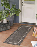 Unique Loom Outdoor Border Collection Area Rug - Soft Border (2' X 8' Runner, Black/ Ivory)