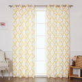 Best Home Fashion Oxford Basketweave Reverse Moroccan Print Curtains - Stainless Steel Nickel Grommet Top - Yellow - 52' W X 84