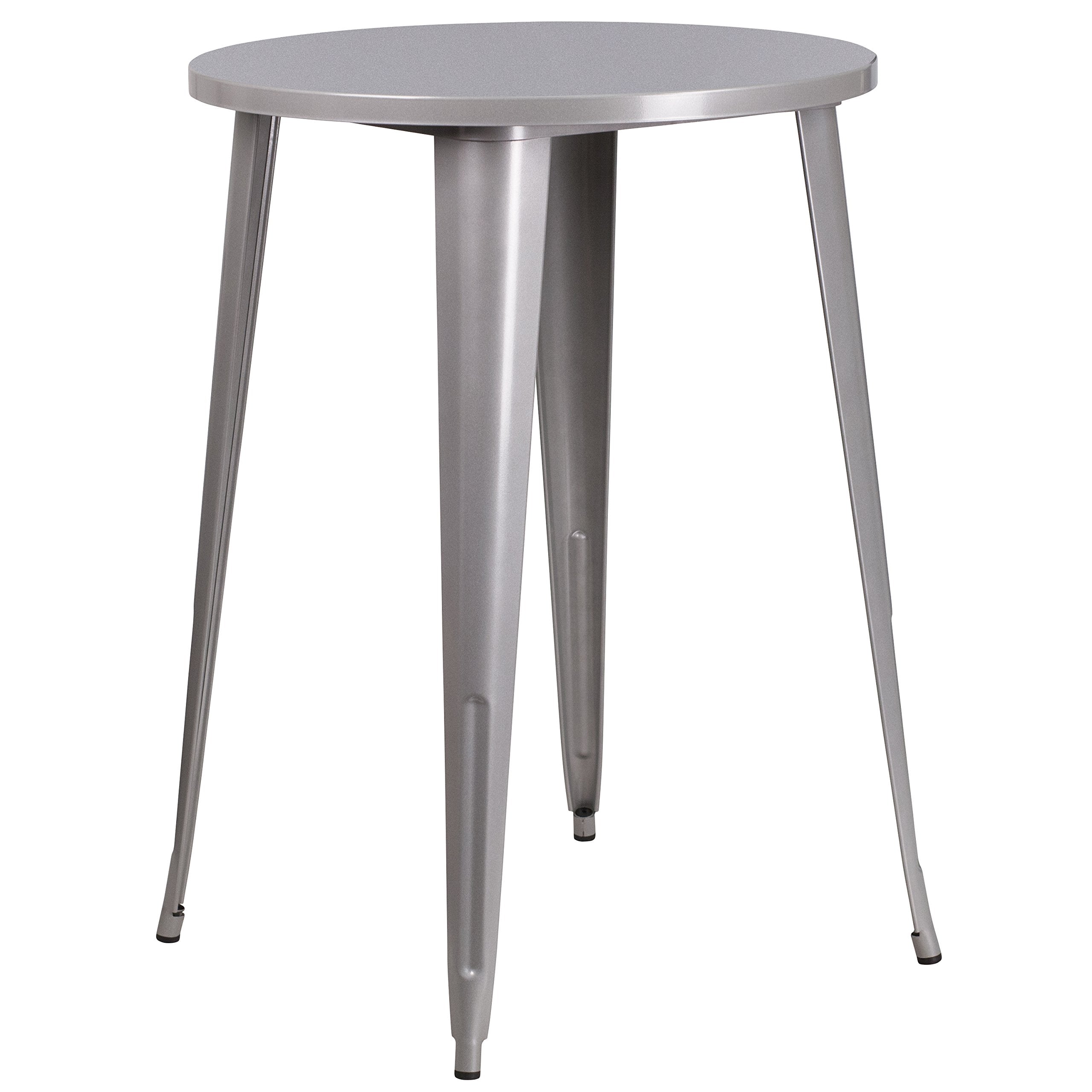 Flash Furniture Philip Commercial Grade 30" Round Silver Metal Indoor-Outdoor Bar Height Table