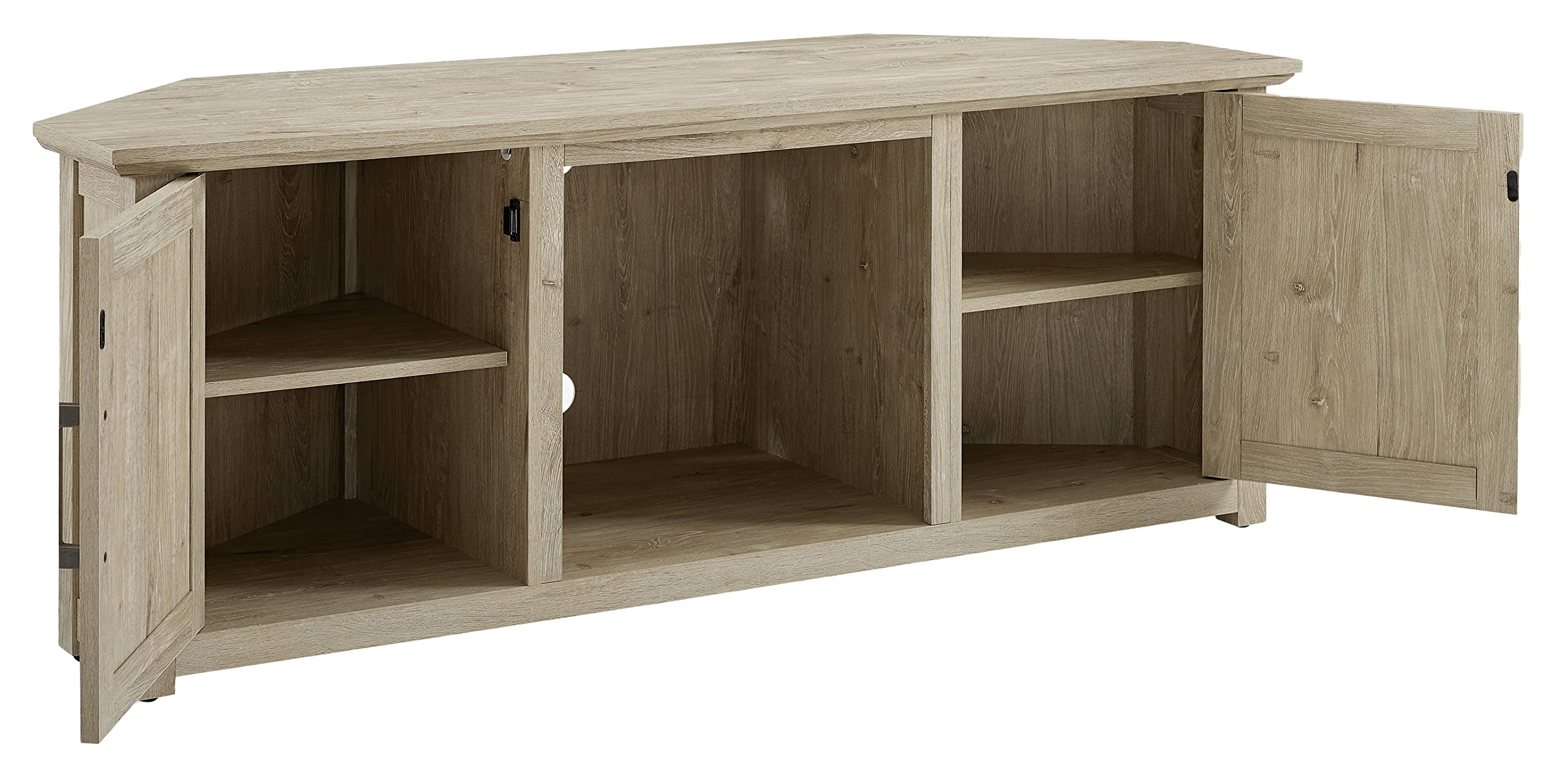 Crosley Furniture Camden Corner TV Stand for 65+ inch TVs, Entertainment Center with Storage Shelves, Frosted Oak