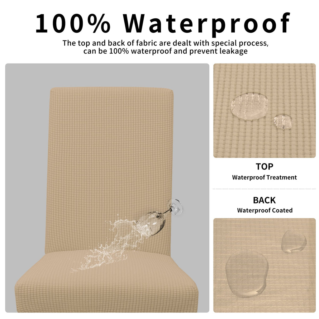 Easy-Going 100% Waterproof Dining Room Chair Cover Set Of 2, Stretch Jacquard Parson Chair Slipcover Removable Washable Chair Protector For Home, Restaurant, Banquet (Xlarge, Sand)