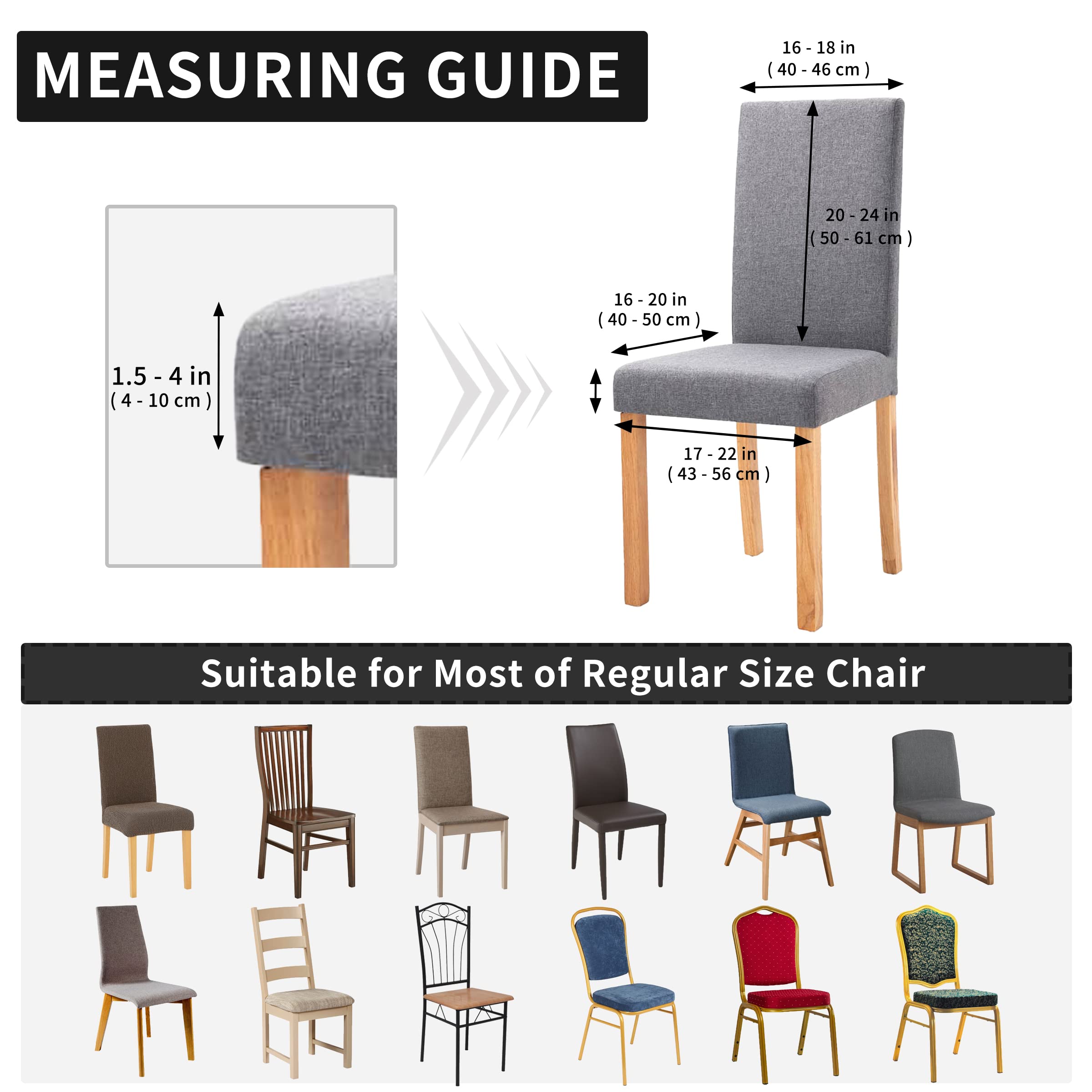 Easy-Going 100% Waterproof Dining Room Chair Cover Set Of 8, Stretch Jacquard Parson Chair Slipcover Removable Washable Chair Protector For Home, Restaurant, Banquet (Xlarge, Dark Gray)