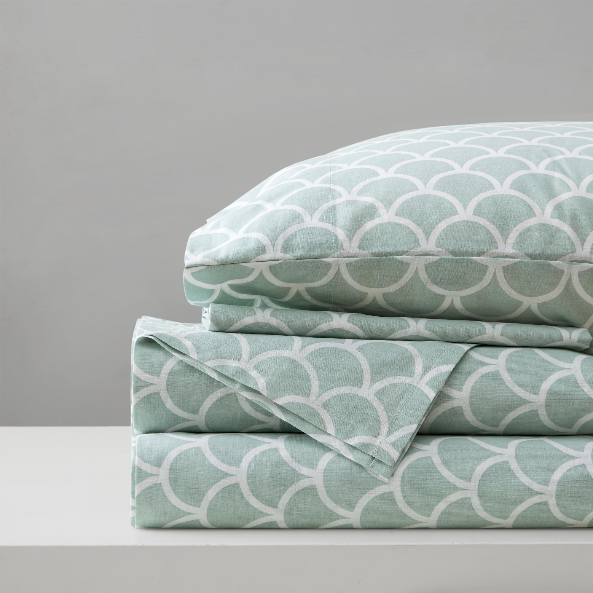 Comfort Spaces 100% Cotton Sheet Set Breathable, Lightweight, Soft With 14' Elastic Pocket Fits Up To 16' Mattress, All Season Cozy Bedding, Matching Pillow Case, Queen Scales 4 Piece