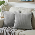 Fancy Homi 2 Packs Neutral Grey Decorative Throw Pillow Covers 18X18 Inch With Pom-Poms For Couch Bed Sofa, Aesthetic Modern Org
