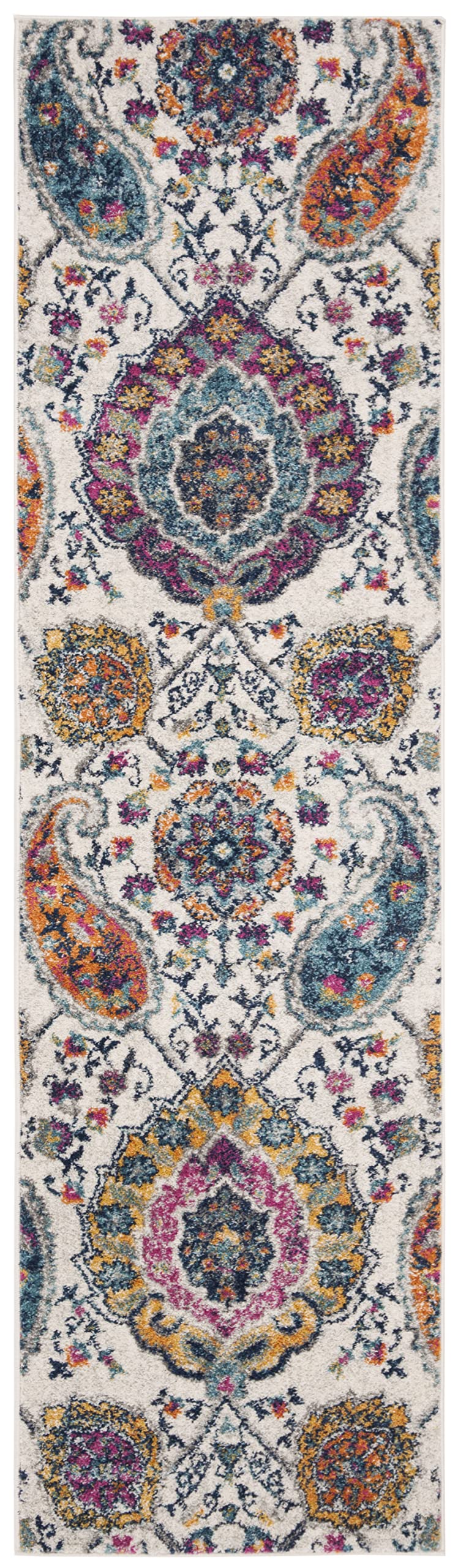 Safavieh Madison Collection Runner Rug - 2'3'' X 14', Cream & Multi, Boho Chic Glam Paisley Design, Non-Shedding & Easy Care, Id