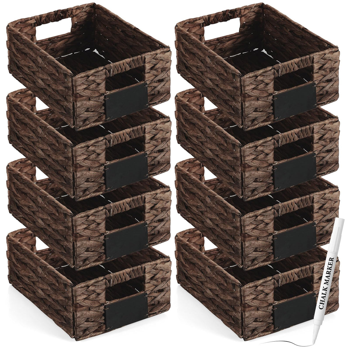 Nitial Wicker Storage Baskets Set of 8, 12 x 9 x 5 Inch, Dark Brown