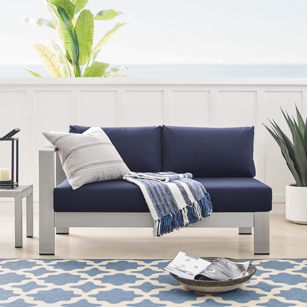 Modway Eei-4223-Slv-Nav Shore Sunbrella Patio Left-Arm In Silver Navy, 53 X 27.5 X 25