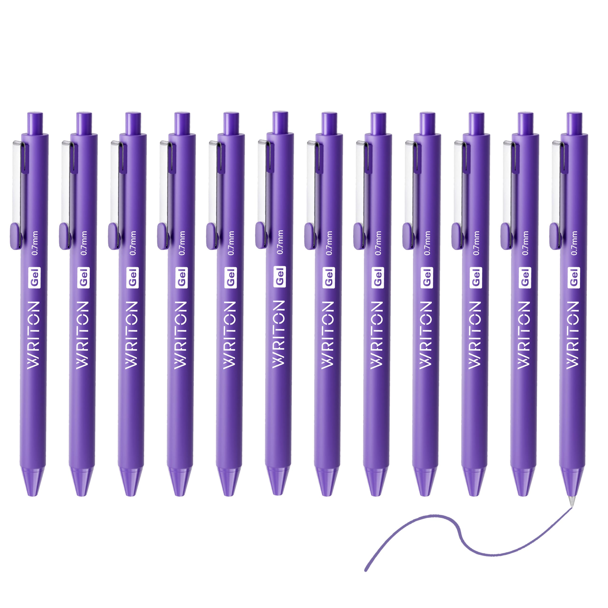Writon Retractable Gel Pens, Comfort Barrel, 0.7Mm Fine Point, Purple Ink, 12 Pack