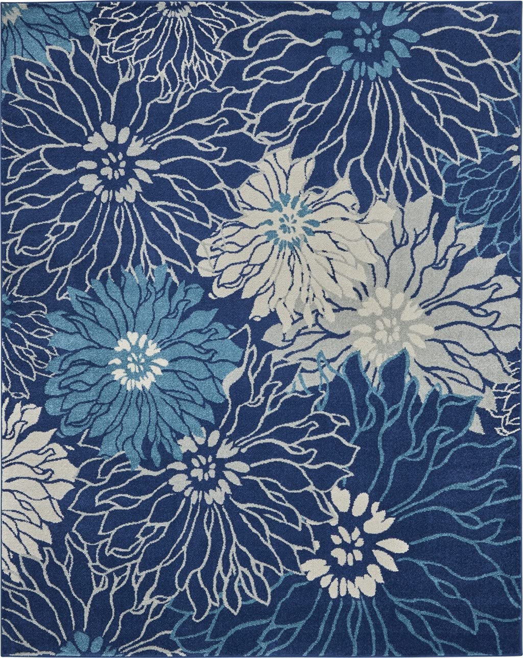 HomeRoots Navy/Ivory 100% Polypropylene 7’ x 10’ Navy and Ivory Floral Area Rug