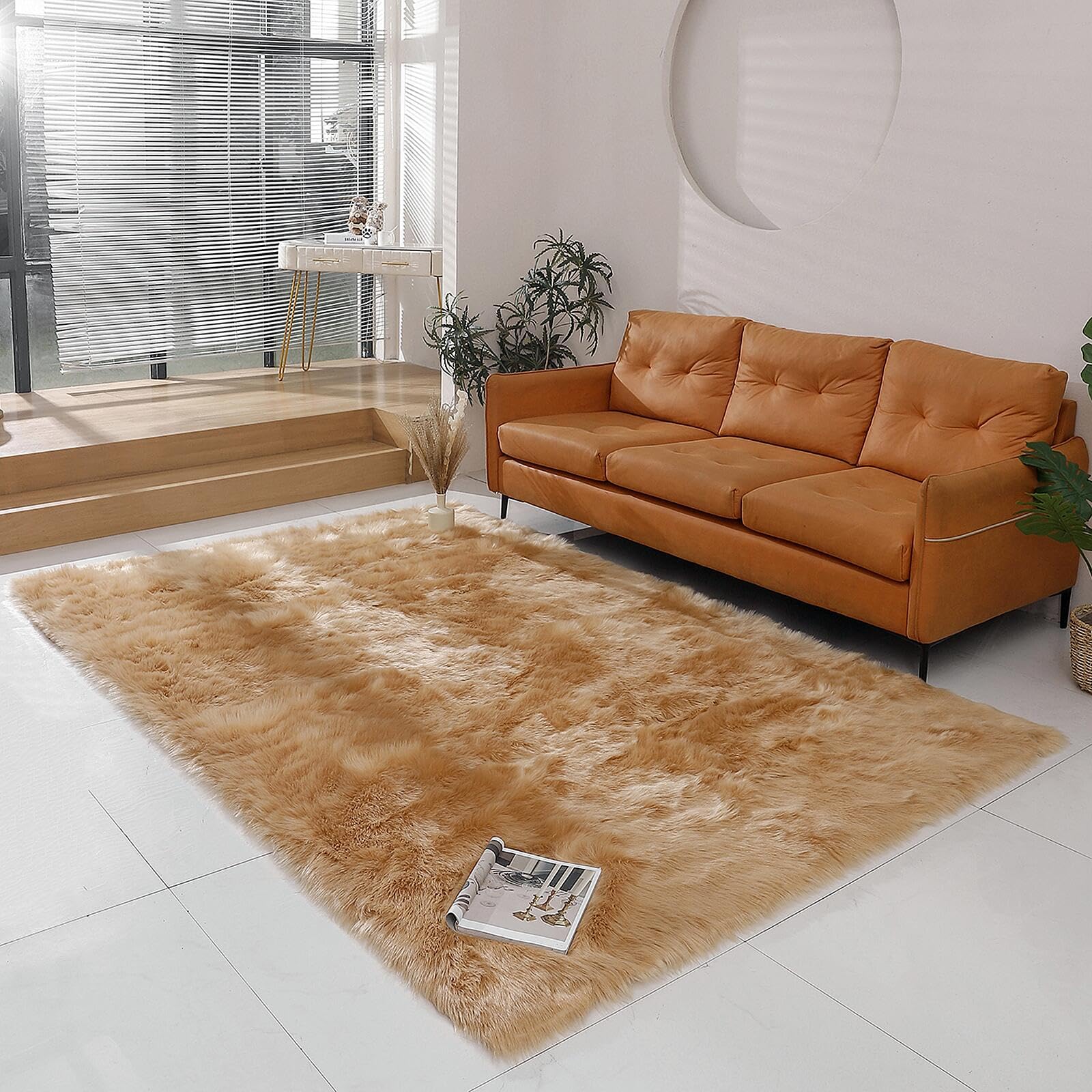 linmopm Faux Fur Rug Sheepskin Rugs Shag Runner Bedroom Floor Living Room High-Density Cushion Plush Carpet for Bed Super Fluffy