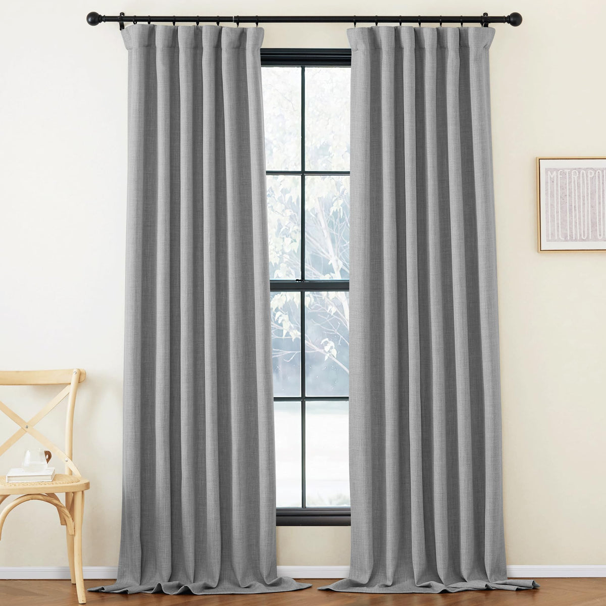 Nicetown Room Darkening Linen Light Gray Curtains For Bedroom, Hook Belt/Rod Pocket/Back Tab Faux Linen Thermal Insulated Window