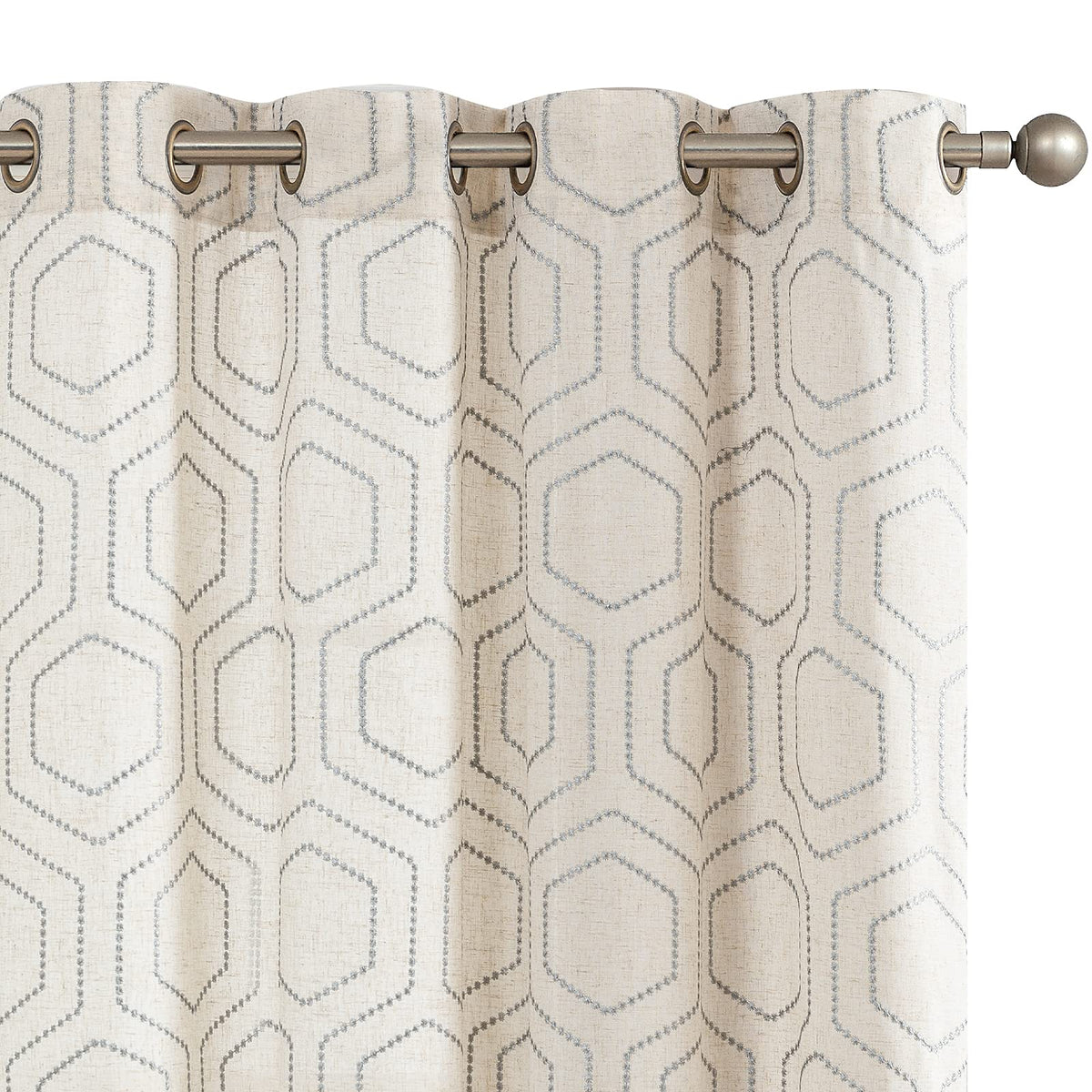 Jinchan Grey Window Curtains Linen Textured Curtains 63 Inch Long Honeycomb Embroidered Design Living Room Curtain Geometric Pat