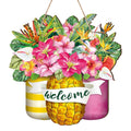 Summer Wooden Sign Pineapple Mason Jar Welcome Sign Farmhouse Summer Door Porch Decor Summer Wreath Pineapple Wall Decor with Ro