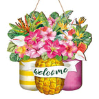 Summer Wooden Sign Pineapple Mason Jar Welcome Sign Farmhouse Summer Door Porch Decor Summer Wreath Pineapple Wall Decor with Ro