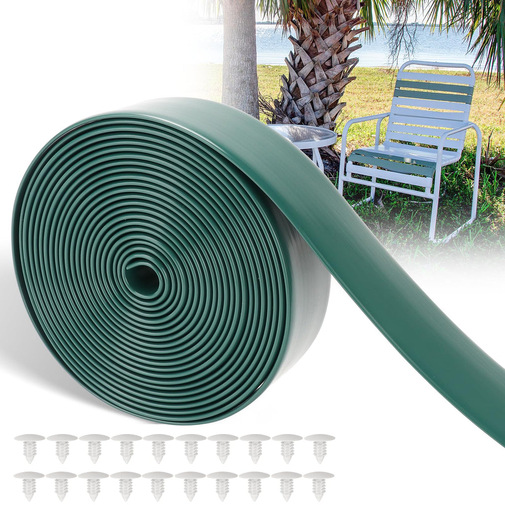 Lukloy 2' Wide Vinyl Straps For Patio Chairs Repair 20Ft Long Patio Garden Furniture Replacement Straps With 20 Rivets, Dark Green