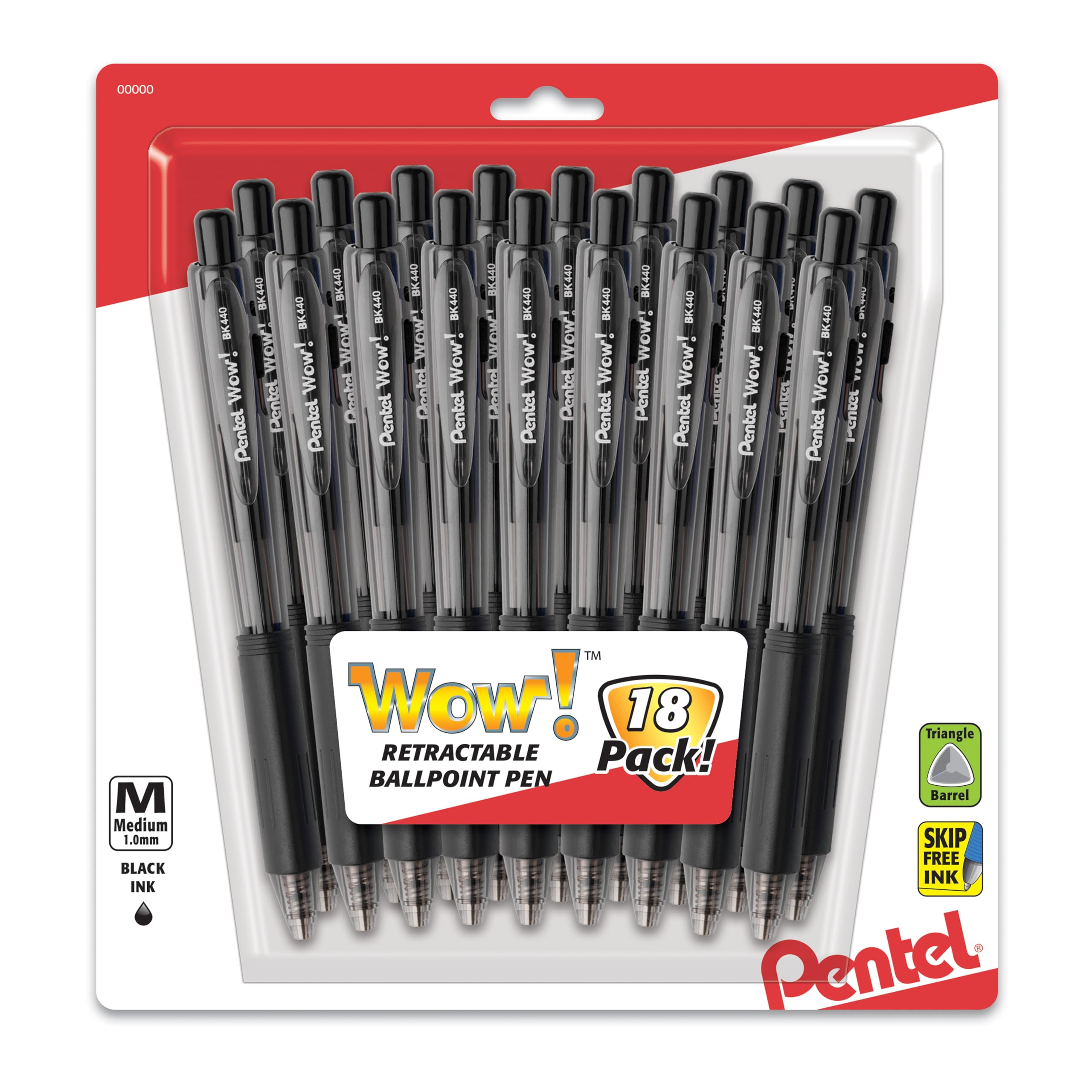Pentel Wow! Retractable Ballpoint Pen, (1.0Mm), Medium Line, Black Ink, Pack Of 18 (Bk440Bp18A)