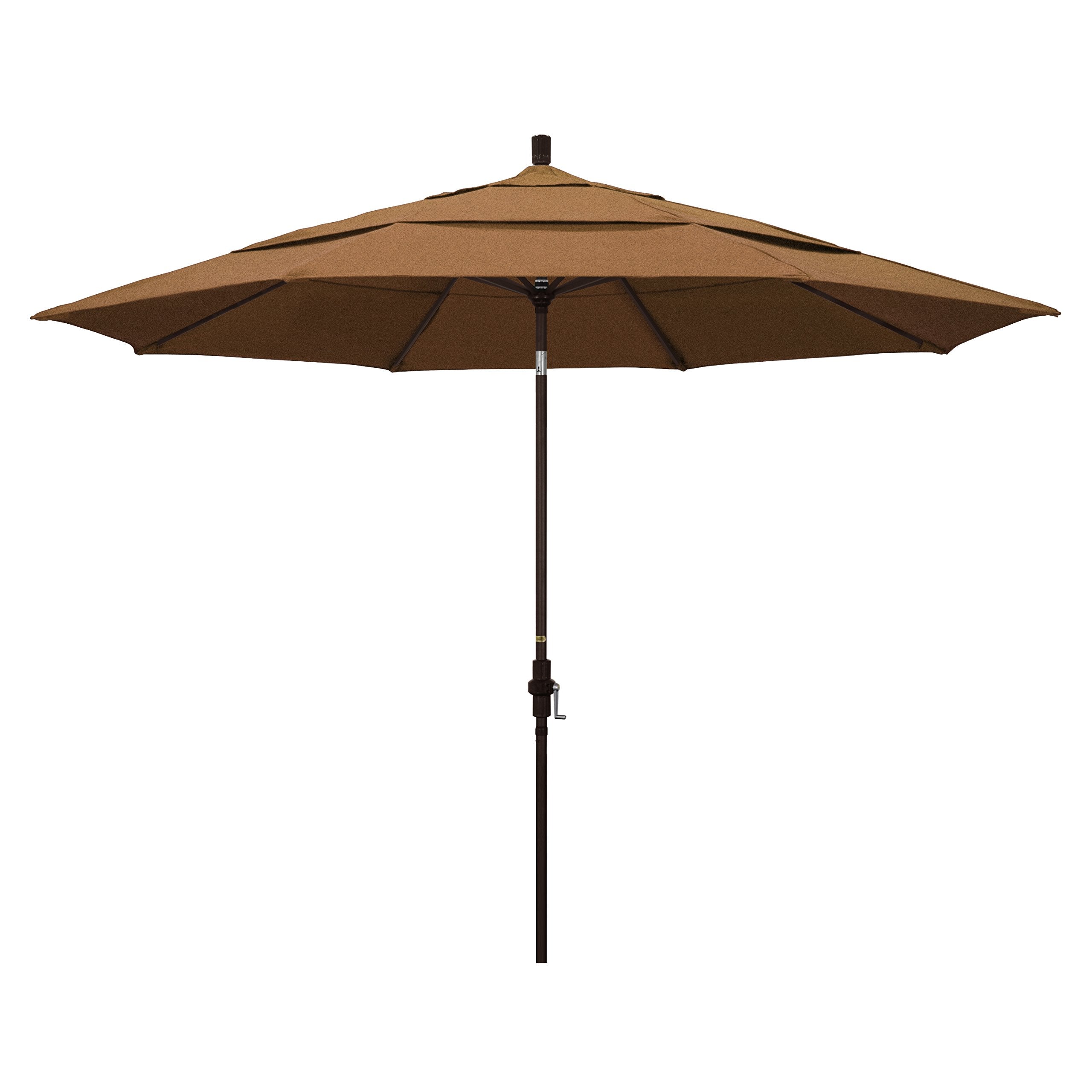 California Umbrella Gscu118117-5488-Dwv 11' Round Aluminum Market, Crank Lift, Collar Tilt, Bronze Pole, Sunbrella Teak Patio Um