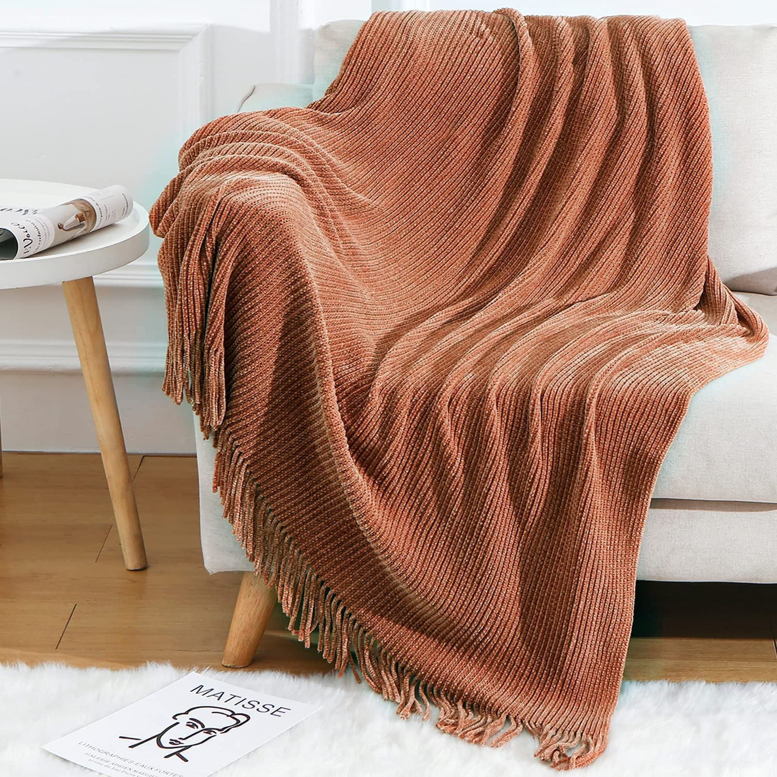 Blagic Knitted Throw Blanket For Couch Soft Farmhouse Boho Throw Blanket With Tassels Home Decorative Lightweight Throw Blankets