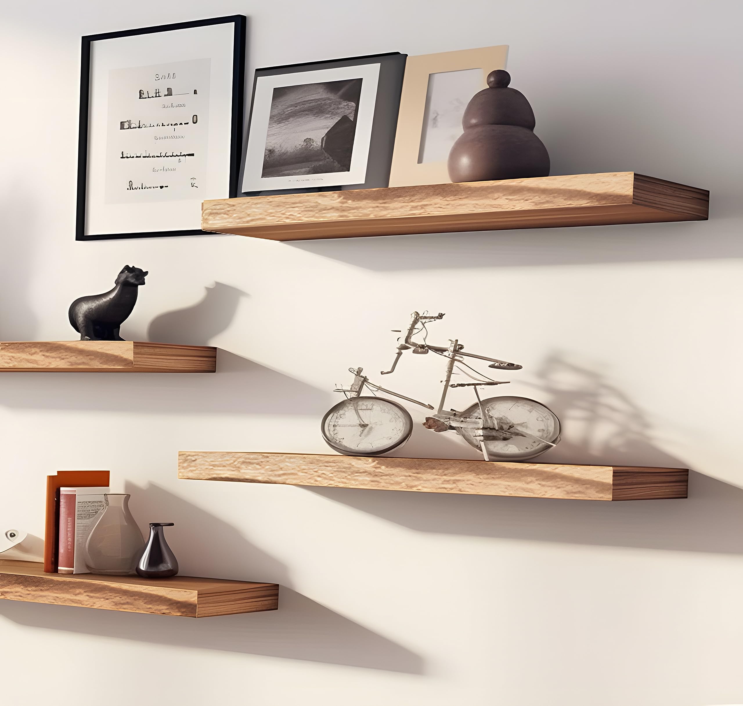 Hxswy Rustic Wood Floating Shelves For Wall Decor Farmhouse Wooden Wall Shelf For Bathroom Kitchen Bedroom Living Room Set Of 4 Light Brown 16 Inch