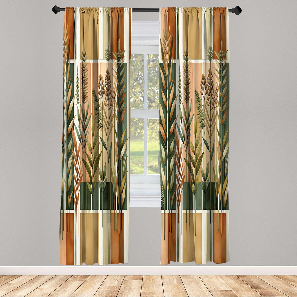 Ambesonne Botanical Curtains, Watercolor Fall Branches And Geometric Mid Century Modern Autumnal Art, Window Treatments 2 Panel