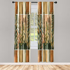 Ambesonne Botanical Curtains, Watercolor Fall Branches And Geometric Mid Century Modern Autumnal Art, Window Treatments 2 Panel