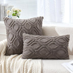 Miulee Dark Grey Throw Pillow Covers 16X16 Inch, Soft Winter Plush Faux Wool Couch Pillow Covers Set Of 2 Decorative Farmhouse Boho Throw Pillows For Sofa Living Room Bed