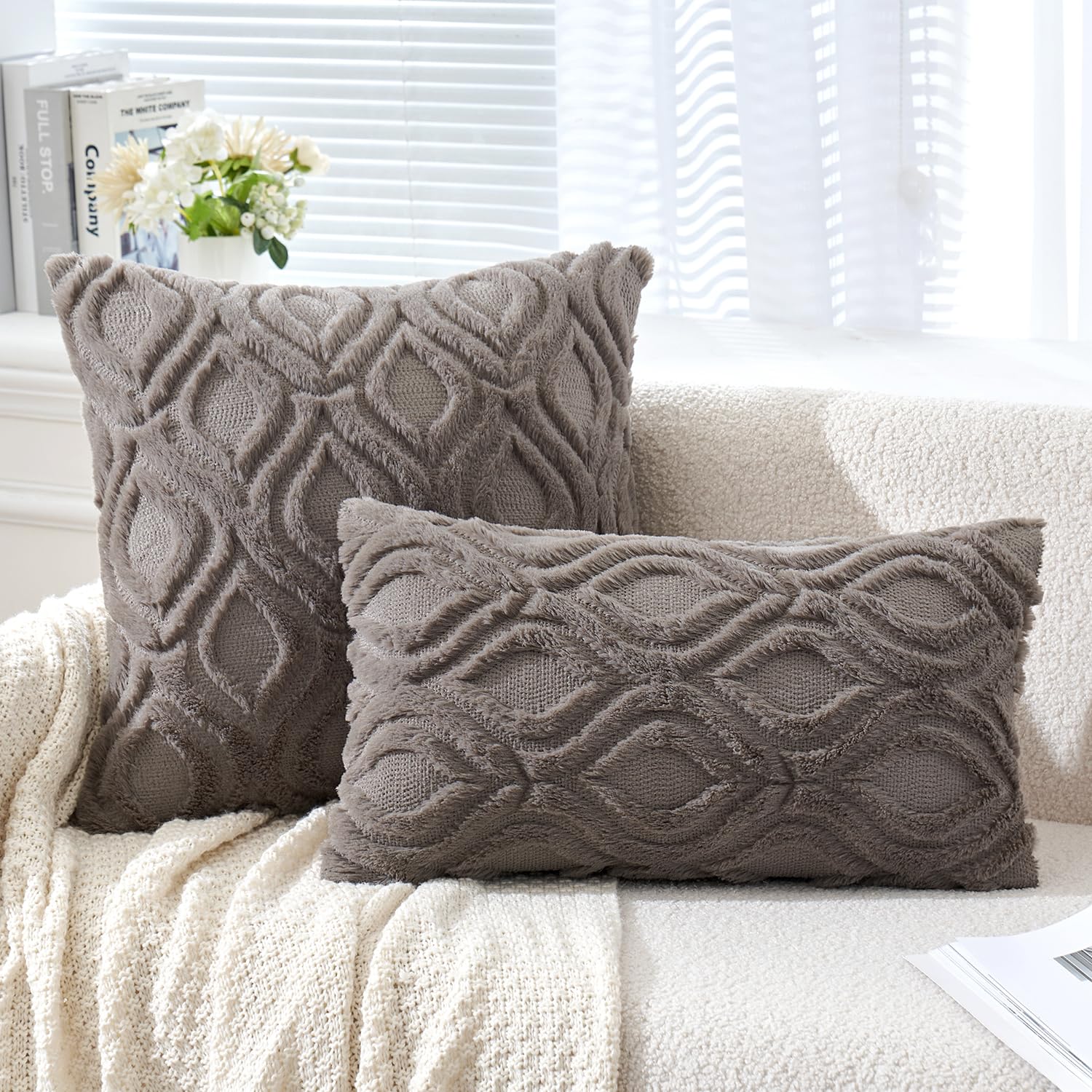 Miulee Dark Grey Throw Pillow Covers 16X16 Inch, Soft Winter Plush Faux Wool Couch Pillow Covers Set Of 2 Decorative Farmhouse Boho Throw Pillows For Sofa Living Room Bed