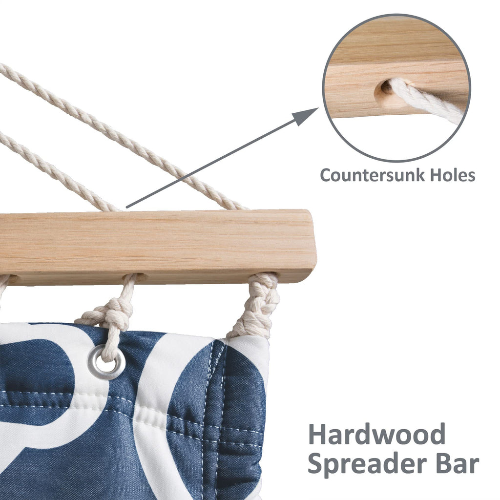 Suncreat Two Person Hammock With Stand, 475 Lbs Capacity, Portable Patio Hammock With Hardwood Spreader Bar, Large Soft Pillow, Blue Pattern