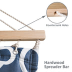 Suncreat Two Person Hammock With Stand, 475 Lbs Capacity, Portable Patio Hammock With Hardwood Spreader Bar, Large Soft Pillow, Blue Pattern