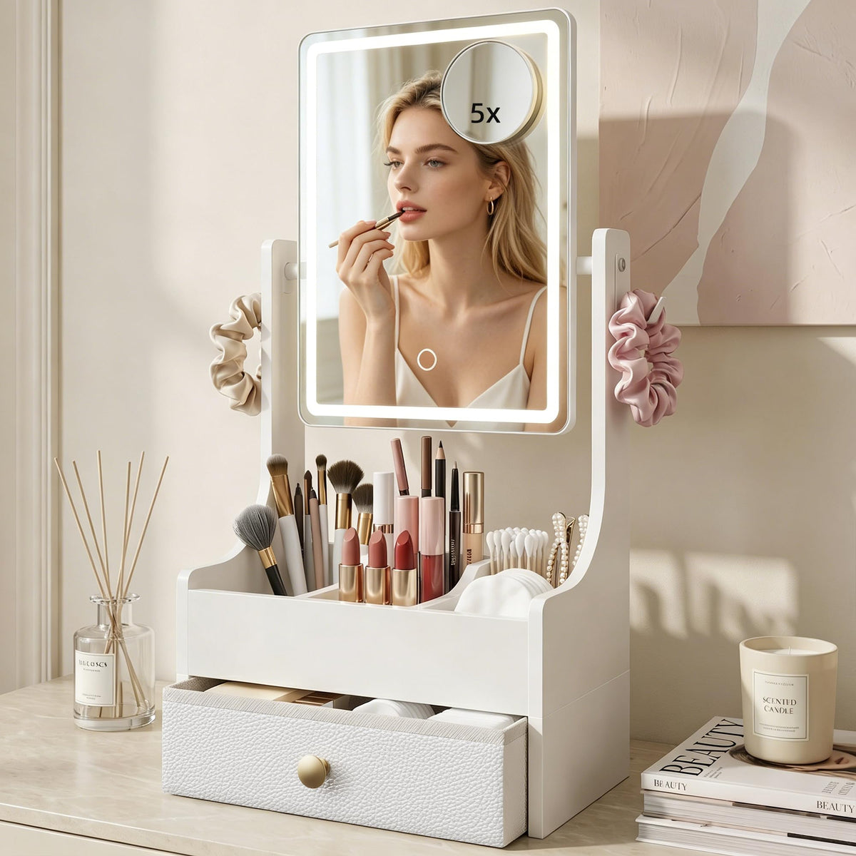 AFLUI Vanity Mirror with Lights, Desk Makeup Mirror, White
