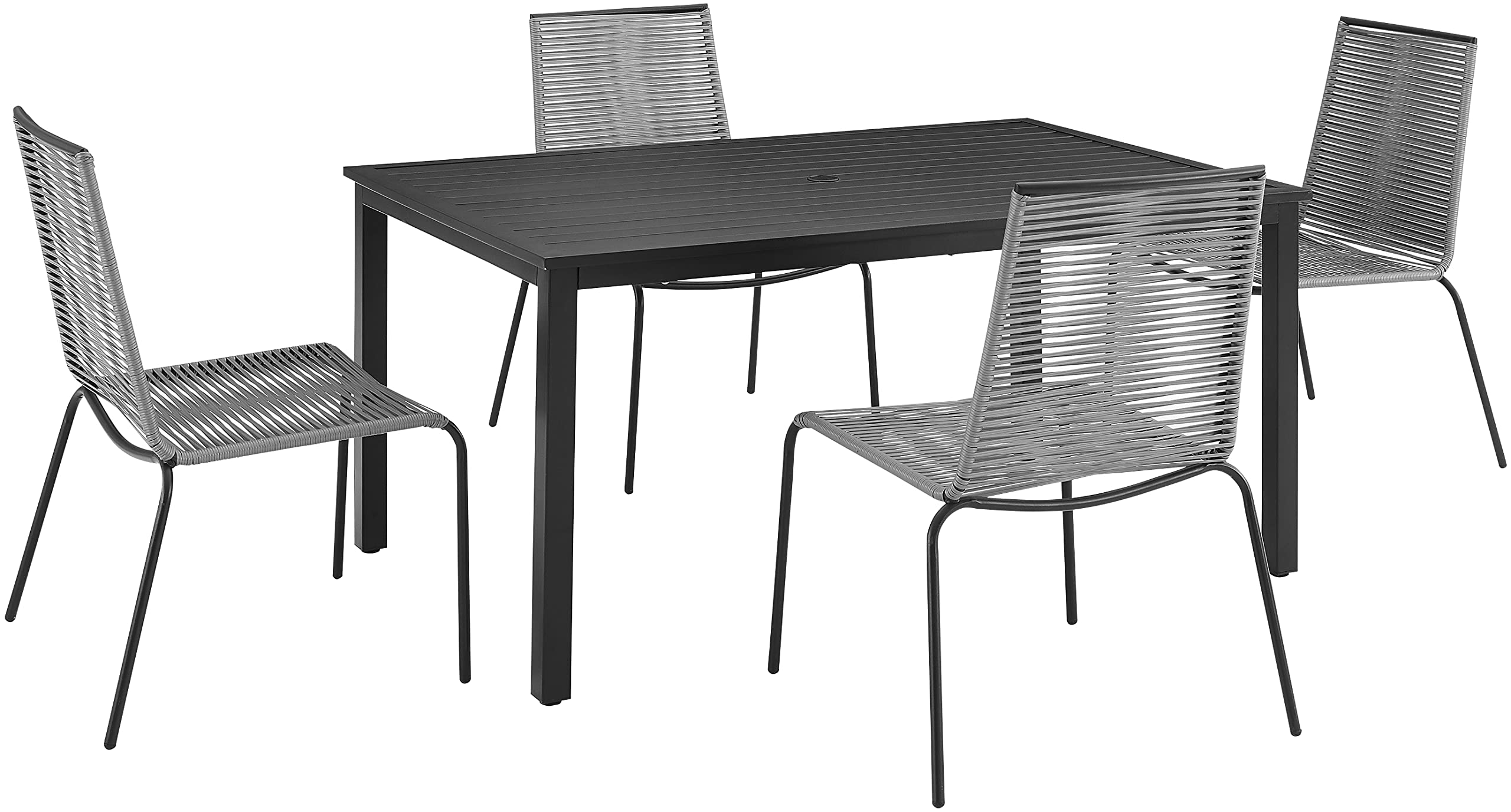 Crosley Furniture Fenton 5-Piece Wicker Outdoor Dining Set for 4, Patio Table and Chairs for Backyard, Deck, Matte Black with Gray Cushions